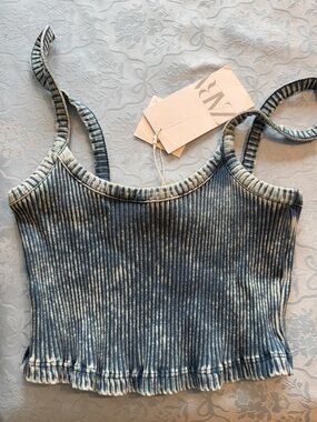 ZARA - Washed Blue Ribbed Cropped Tank Top Women